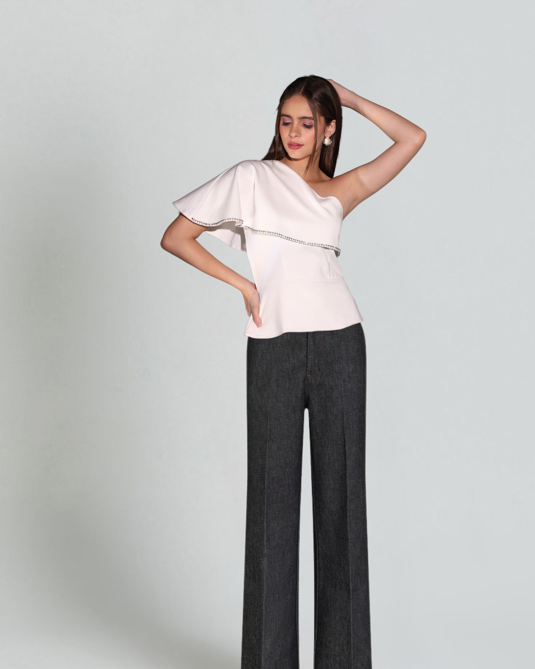 One shoulder flap top