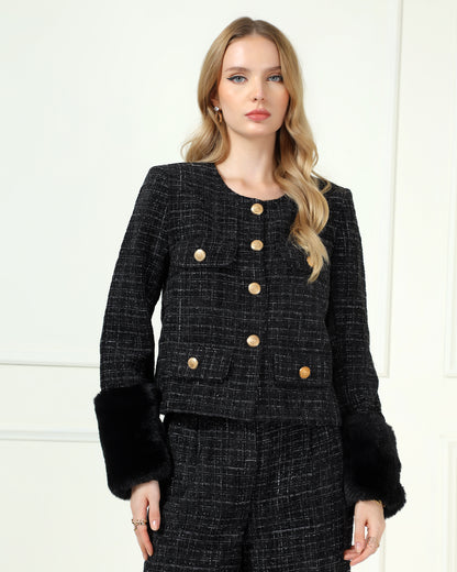 Tweed Fur Jacket